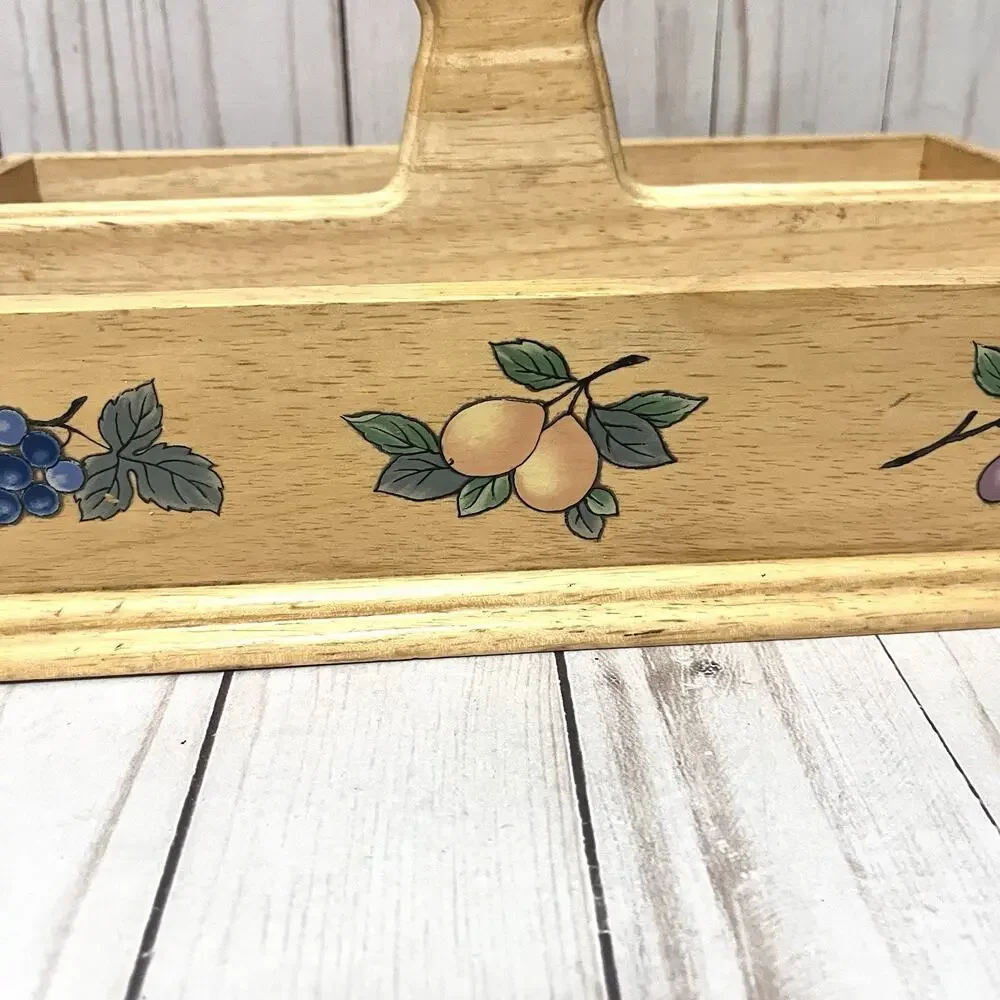 Mikasa Garden Harvest Silverware Napkin Wooden Caddy Rustic Farmhouse Decor